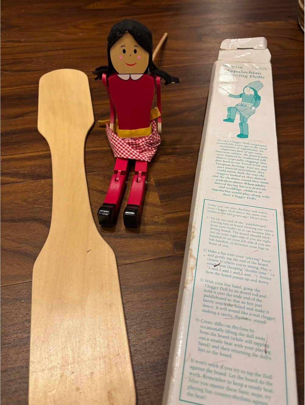 HearthSong Appalachian Dancing Doll Wooden Clogger Doll with Paddle
